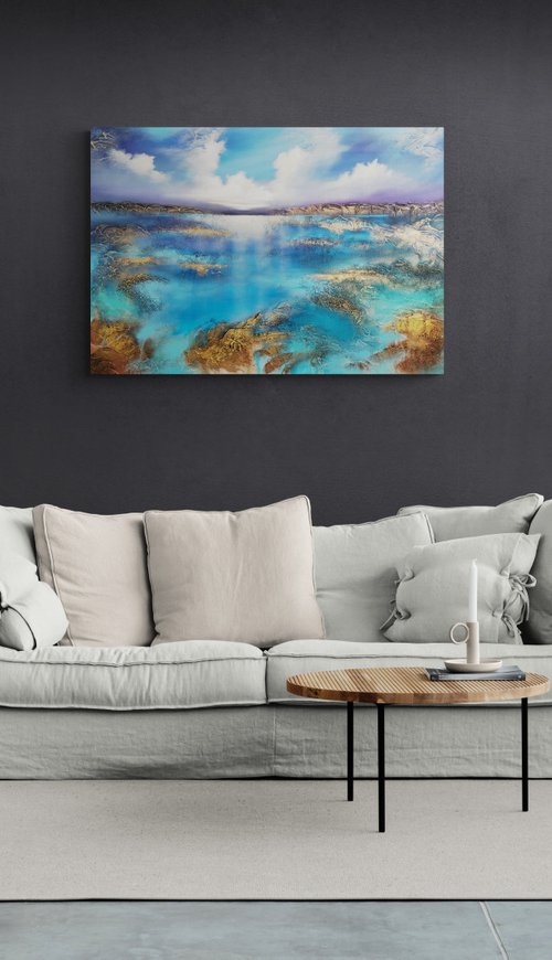 A beautiful large modern abstract figurative seascape painting "Wonderland" by Vera Hoi