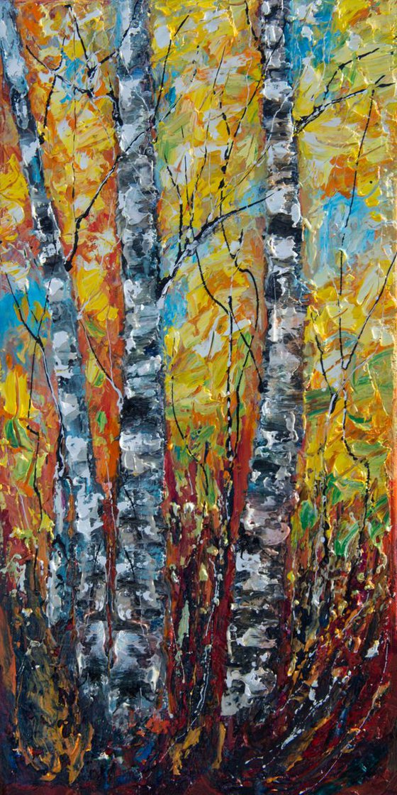 Golden Time  Original oil painting with Palette Knife by OLena Art