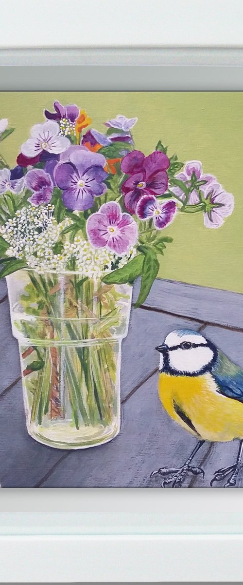 Anything for me? (Blue tit comes to tea) by Carolynne Coulson