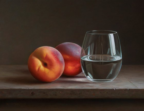 Peaches with a glass