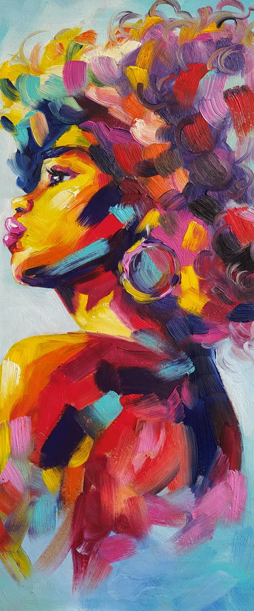 African woman - portrait, oil painting, Africa oil painting, African people, woman portrait, Africa, woman, woman face, face oil painting, African motives by Anastasia Kozorez
