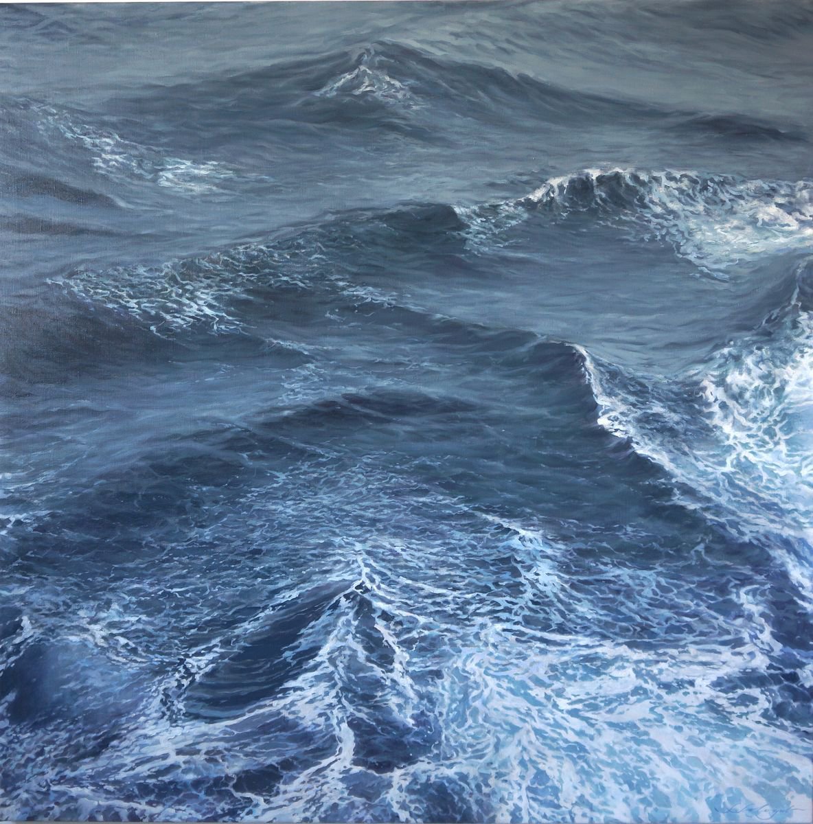 Photorealistic Landscape Oil Painting By Sergej Sologub, 57 X 57", Water Of The Oceans. Pacific 7, Original Artwork