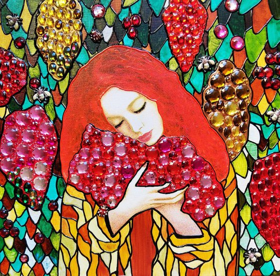 Ginger woman and red grape