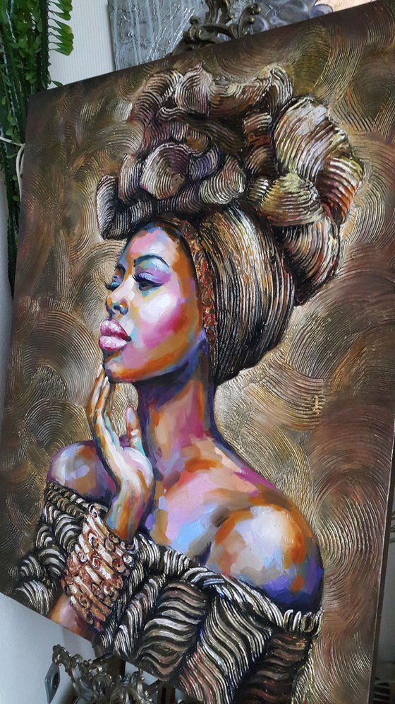 Painting portrait Gold of Africa, portrait of african woman