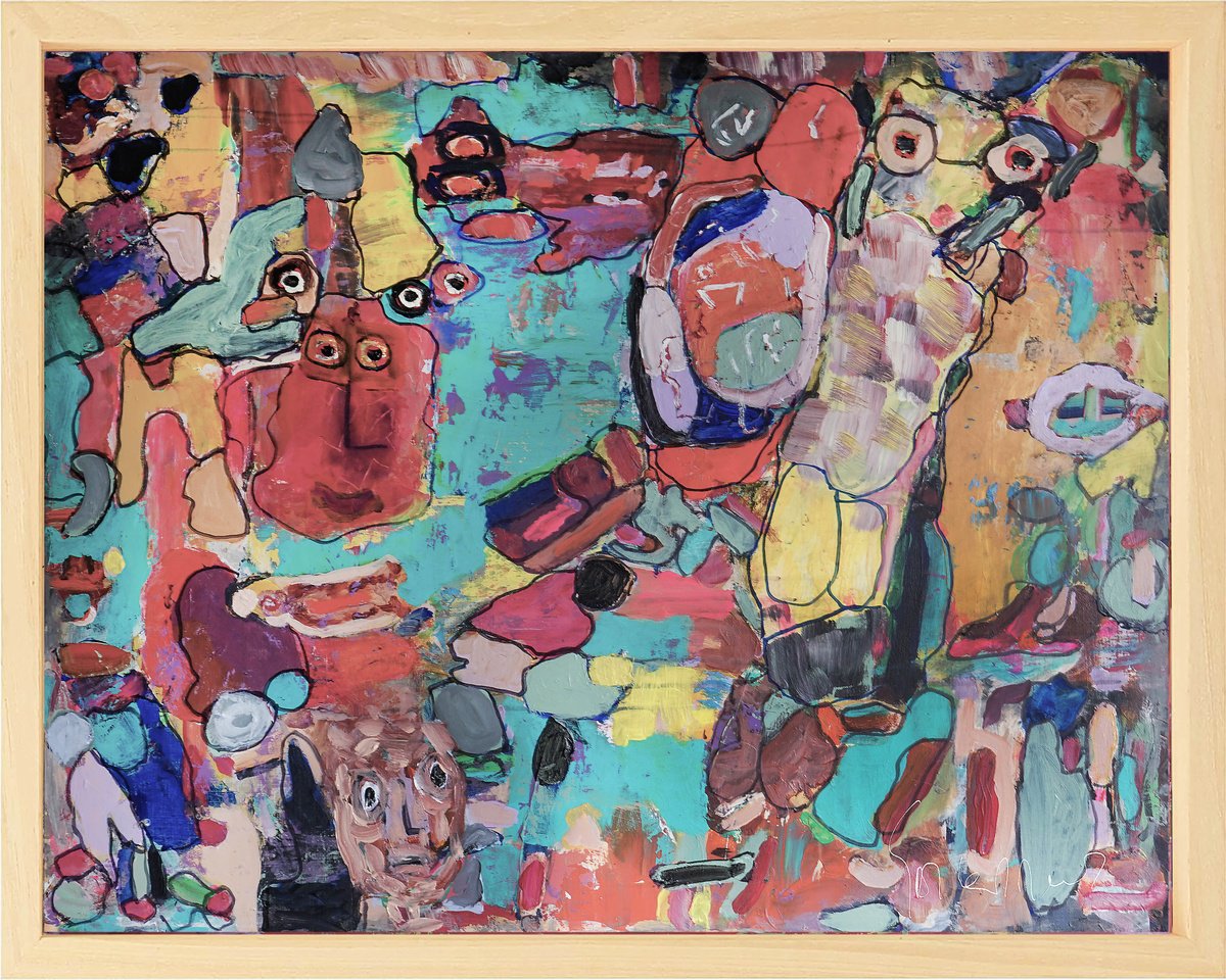 Organic Abstract Acrylic Painting By Geert Lemmers Fpa, 41 X 33, The Decameron New, Original Artwork