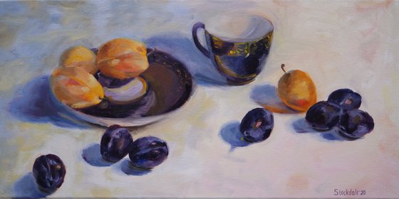 Plums and a Blue Cup