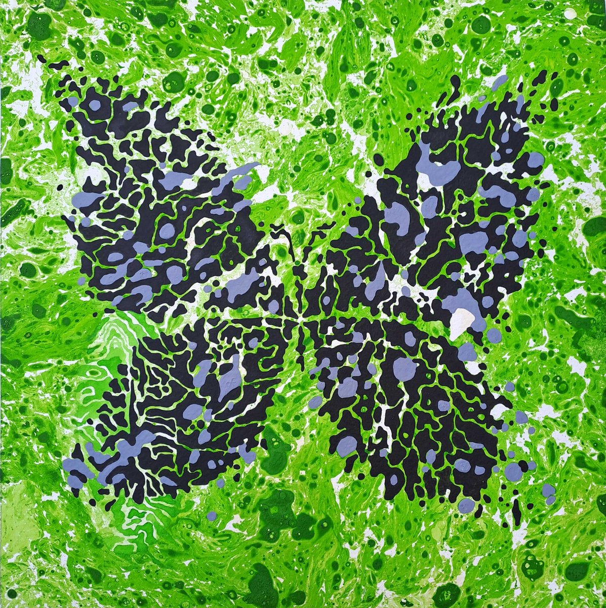 Abstract Animal Acrylic Painting By Mariia Raskin, 10 X 10", Butterfly «Malachite», Original Artwork