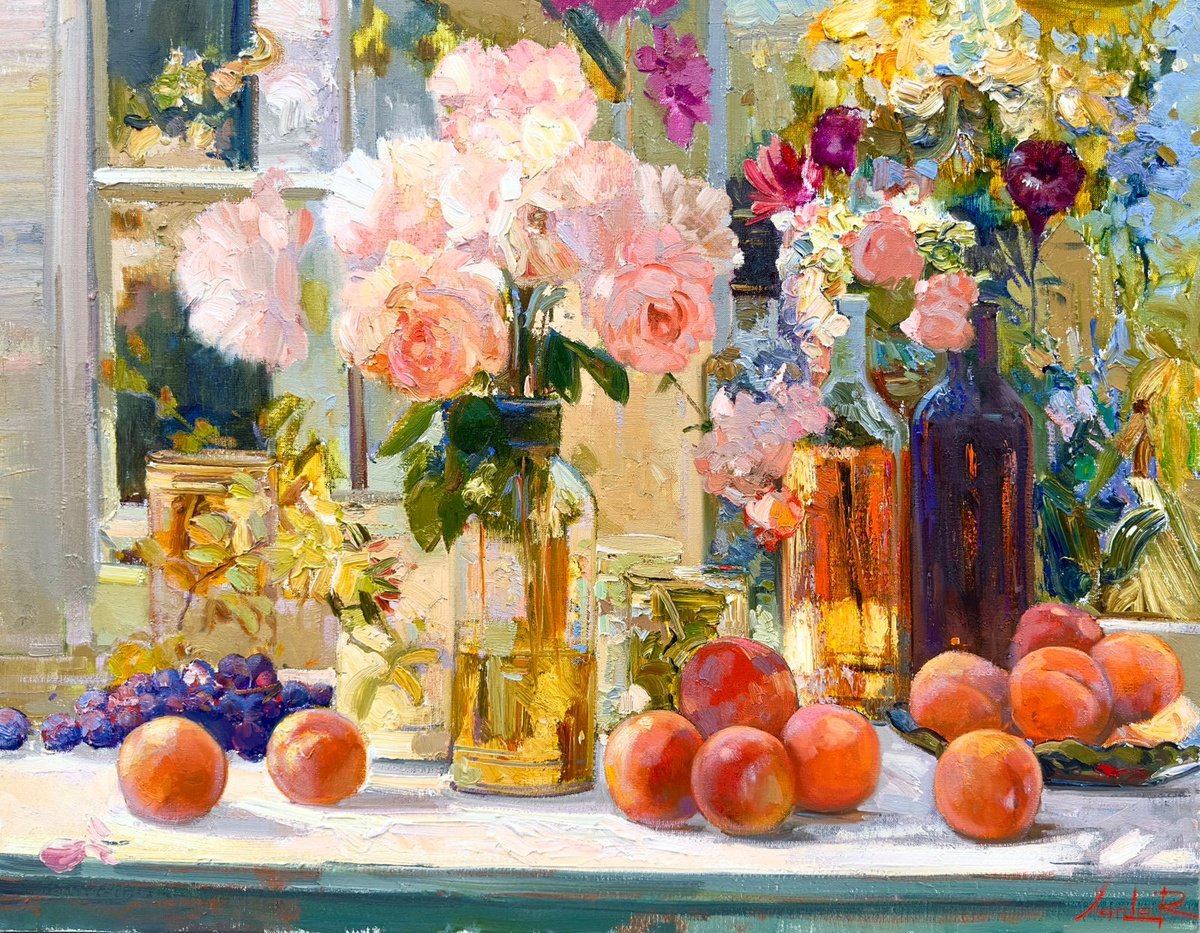 Botanical Oil Painting By Khanlar Asadullayev, 35 X 28", A Feast Of Nature, Original Artwork