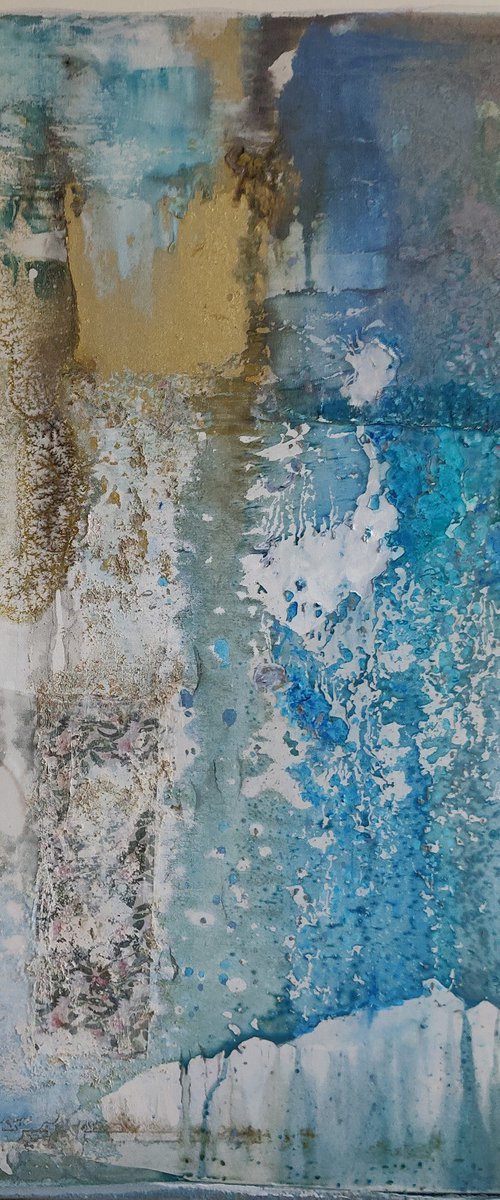 Abstract acrylic pigments  & film plastic 100x100 by Sylvie Dodin