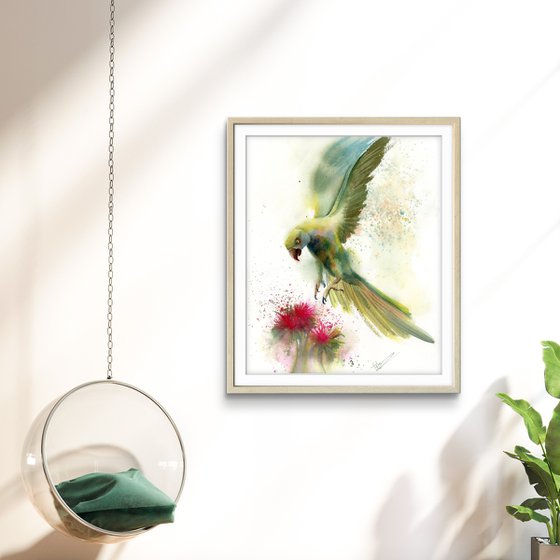 Tropical Parrot in Flight