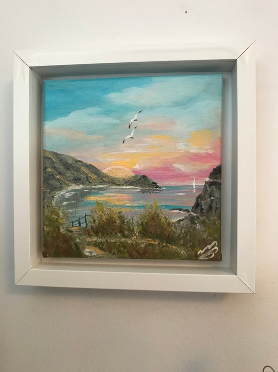 Lulworth Cove with a Pink Sunrise