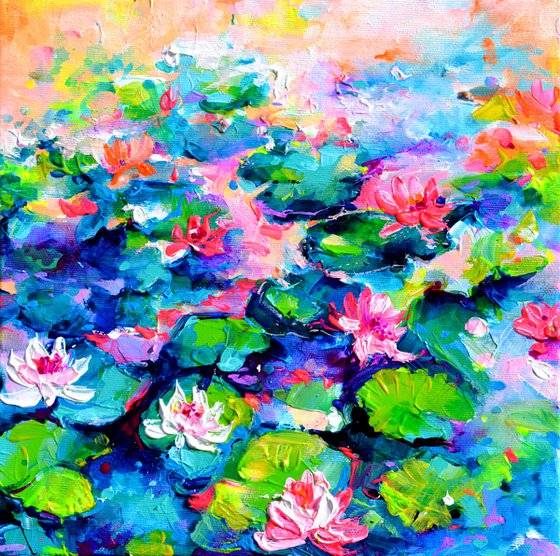 Pink Water Lilies on the Pond