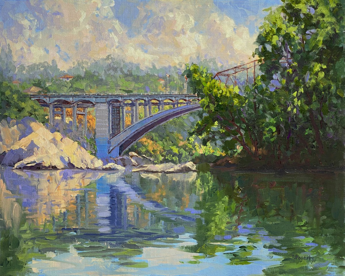 Impressionistic Landscape Oil Painting By Tatyana Fogarty, 20 X 16", Rainbow Bridge Reflections, Original Artwork