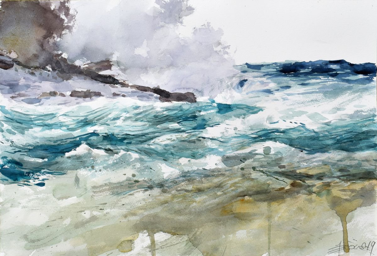 Breaking the waves 2 by Goran Zigolic Watercolors