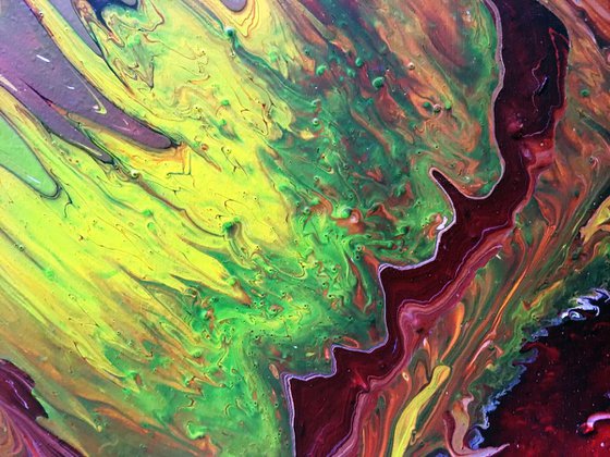 "Hell Broke Loose" - FREE USA SHIPPING - Original Abstract PMS Fluid Acrylic Painting, Framed - 22 x 18 inches