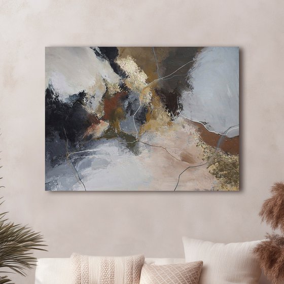 "Savage 2" Gray brown gold abstract art
