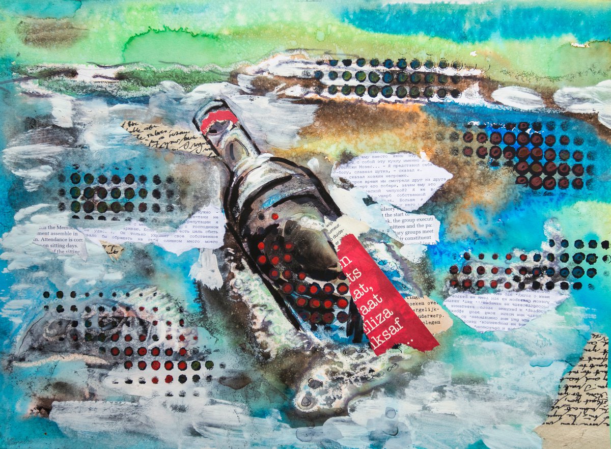 Illustrative Landscape Collage By Ariadna De Raadt, 16 X 12, The Message, Original Artwork