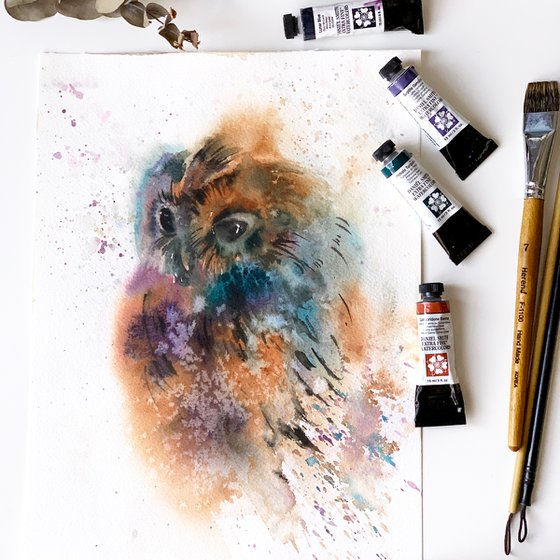 Colorful Owl Watercolor Painting