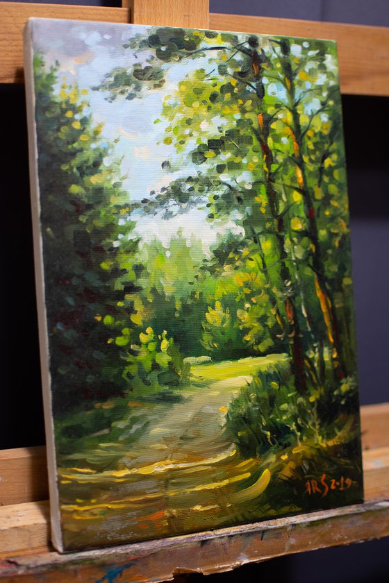SUMMER LIGHT (Modern Impressionistic Landscape Oil painting, Gift for nature lovers)