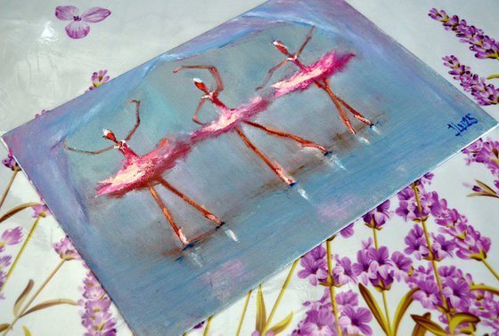 Funny pink ballerinas. Miniature  impasto oil