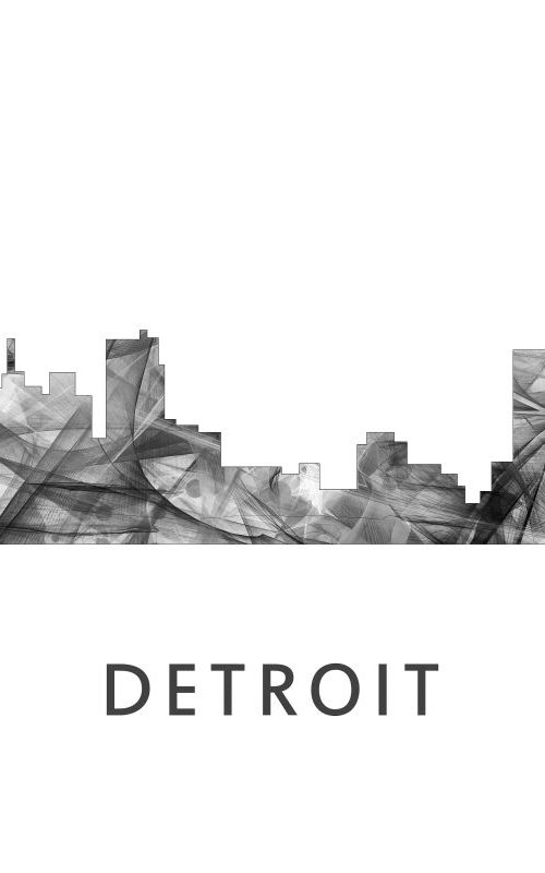 Detroit Michigan Skyline WB BW by Marlene Watson