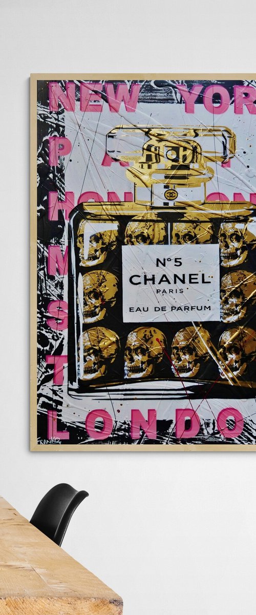 Chanel Le Chic 140cm x 100cm Chanel Perfume Bottle Textured Urban Pop Art by Franko