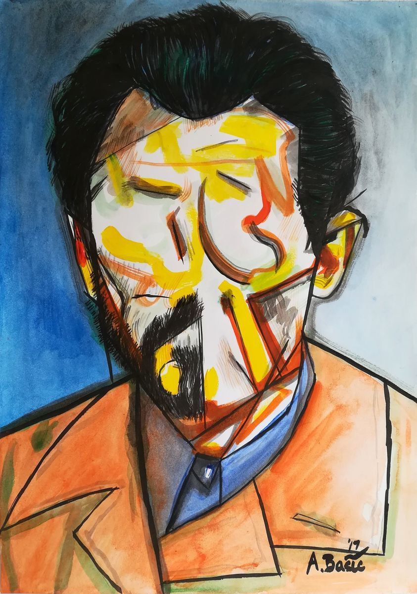 Geometric Portrait Painting By Aleksandar Basic, 12 X 17, Man Ray, Original Artwork