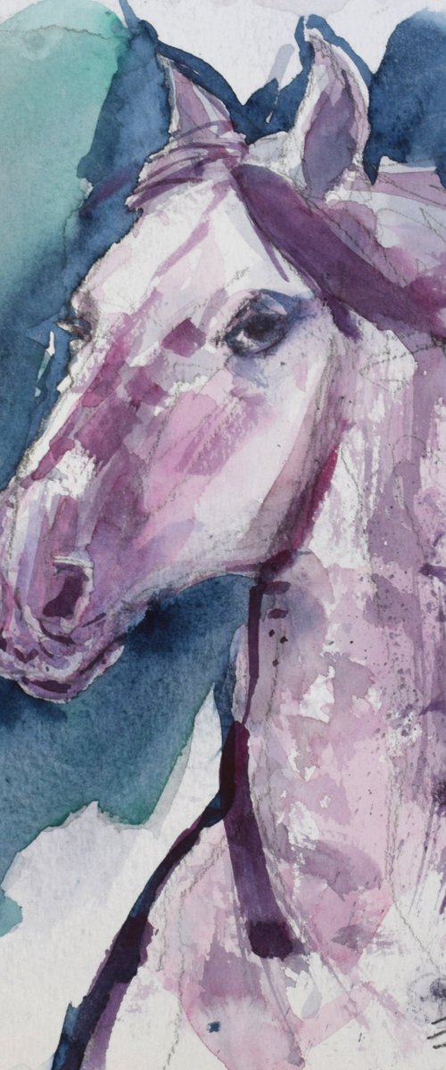 Running horse head 4 by Goran Žigolić Watercolors
