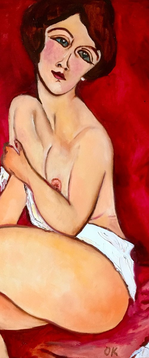 Red Nude #2 Amedeo Modigliani inspired by Olga Koval