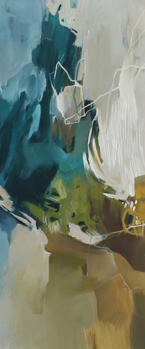 "Melody" Teal gray white abstract art by Nina Smykalova