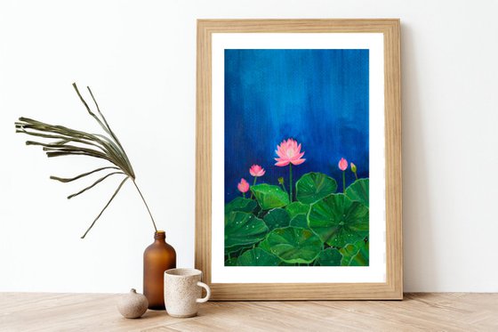 Lotus blooms ! A4 size Painting on paper