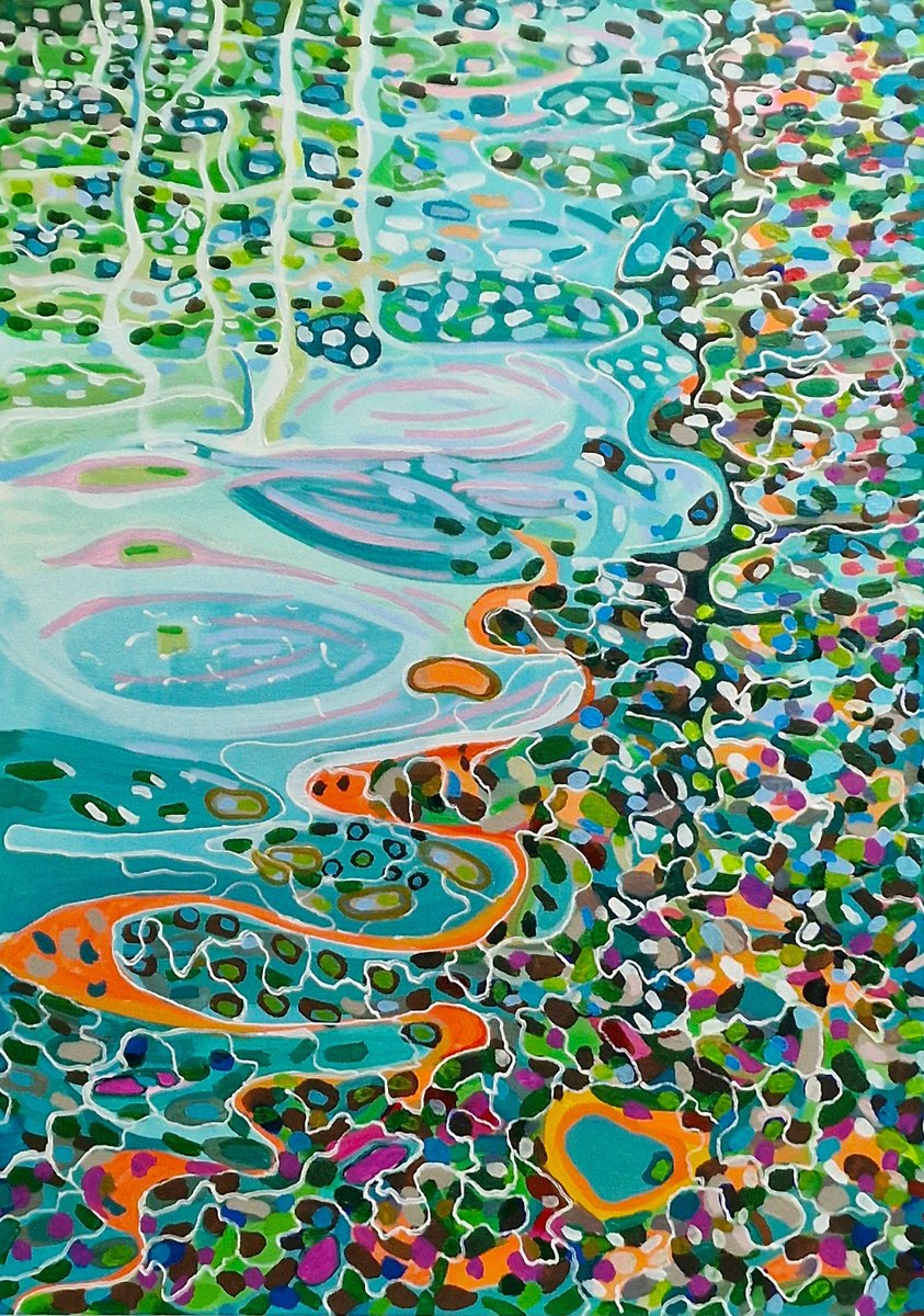 Organic Landscape Acrylic Painting By Alexandra Djokic, 20 X 28, Summer Landscape, Original Artwork