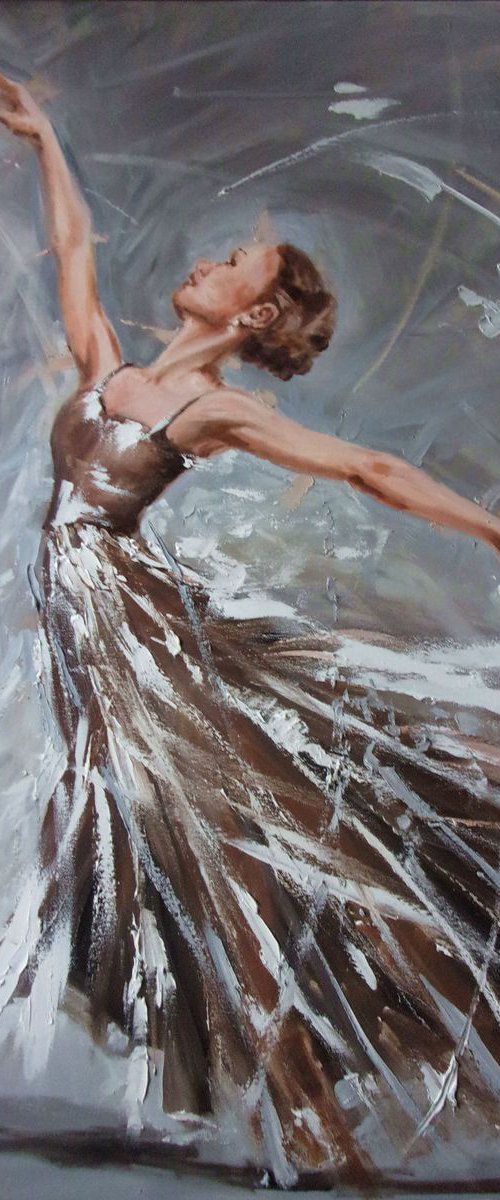 100x70cm " LIKE A BUTTERFLY ... "- ballerina liGHt  ORIGINAL ballet OIL PAINTING, GIFT, PALETTE KNIFE by Monika Luniak