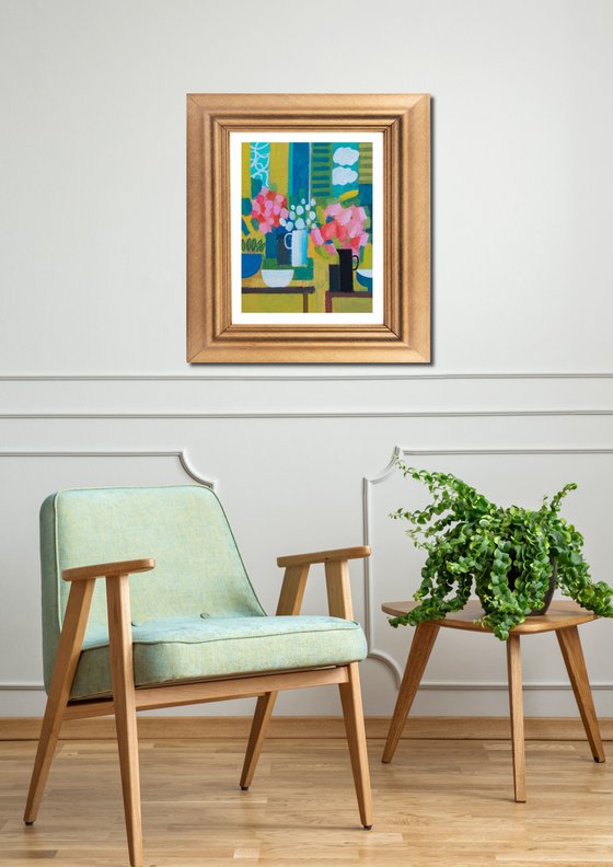 Interior with Pink Flowers