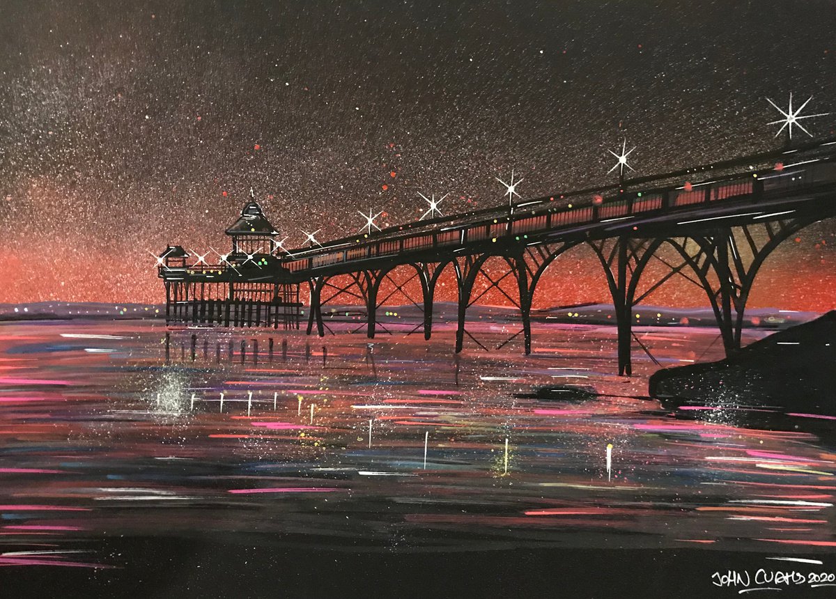 Illustrative Painting , Clevedon Pier By John Curtis, 16 X 12, Artwork For Sale On Artfinder