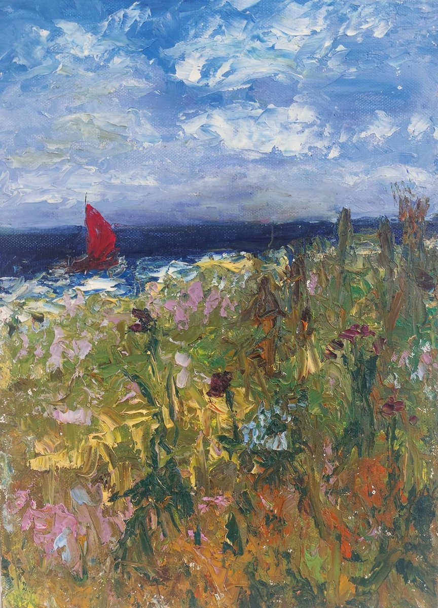 Expressive Landscape Oil Painting By Philippa Headley, 13 X 17", Off To Who Knows Where, Original Artwork