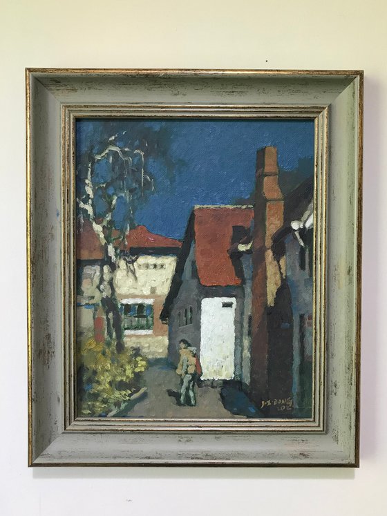 Original Oil Painting Wall Art Signed unframed Hand Made Jixiang Dong Canvas 25cm × 20cm Cityscape Go To Shop Figure House Small Impressionism Impasto