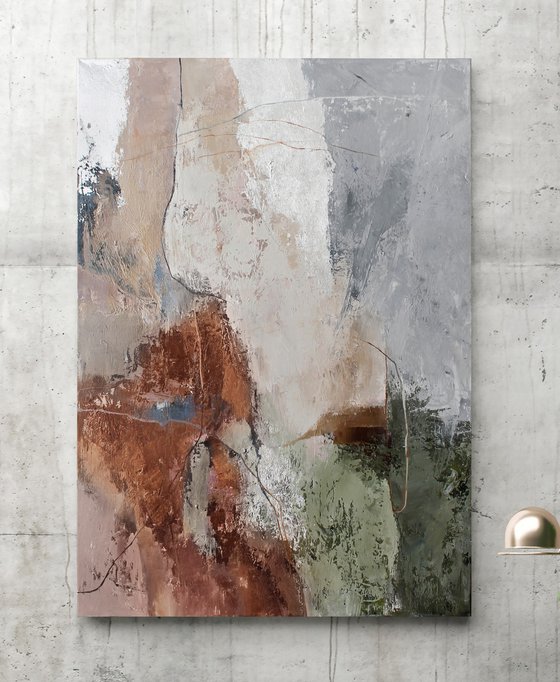 "Orange brume 2" Green terracotta abstract