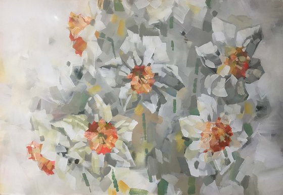 Spring daffodils. one of a kind, handmade artwork, original painting.
