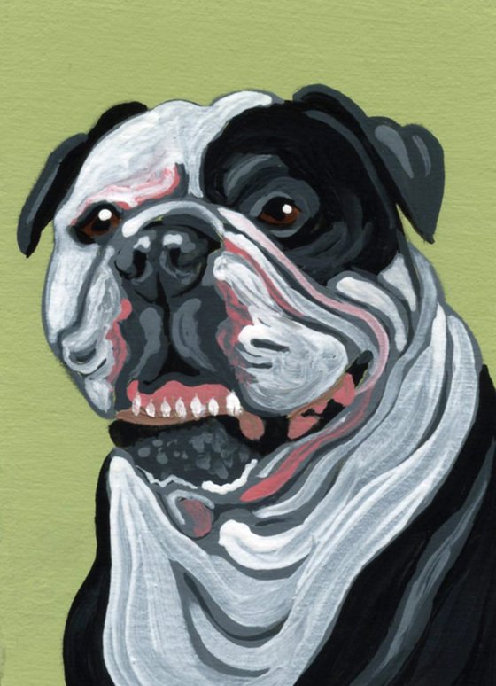 ACEO ATC Original Miniature Painting Olde English Bulldogge Pet Dog Art-Carla Smale
