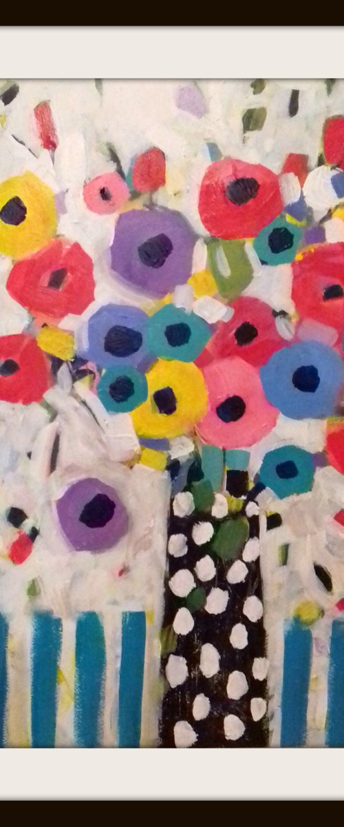Summer Flowers in a Polka Dot Vase by Jan Rippingham