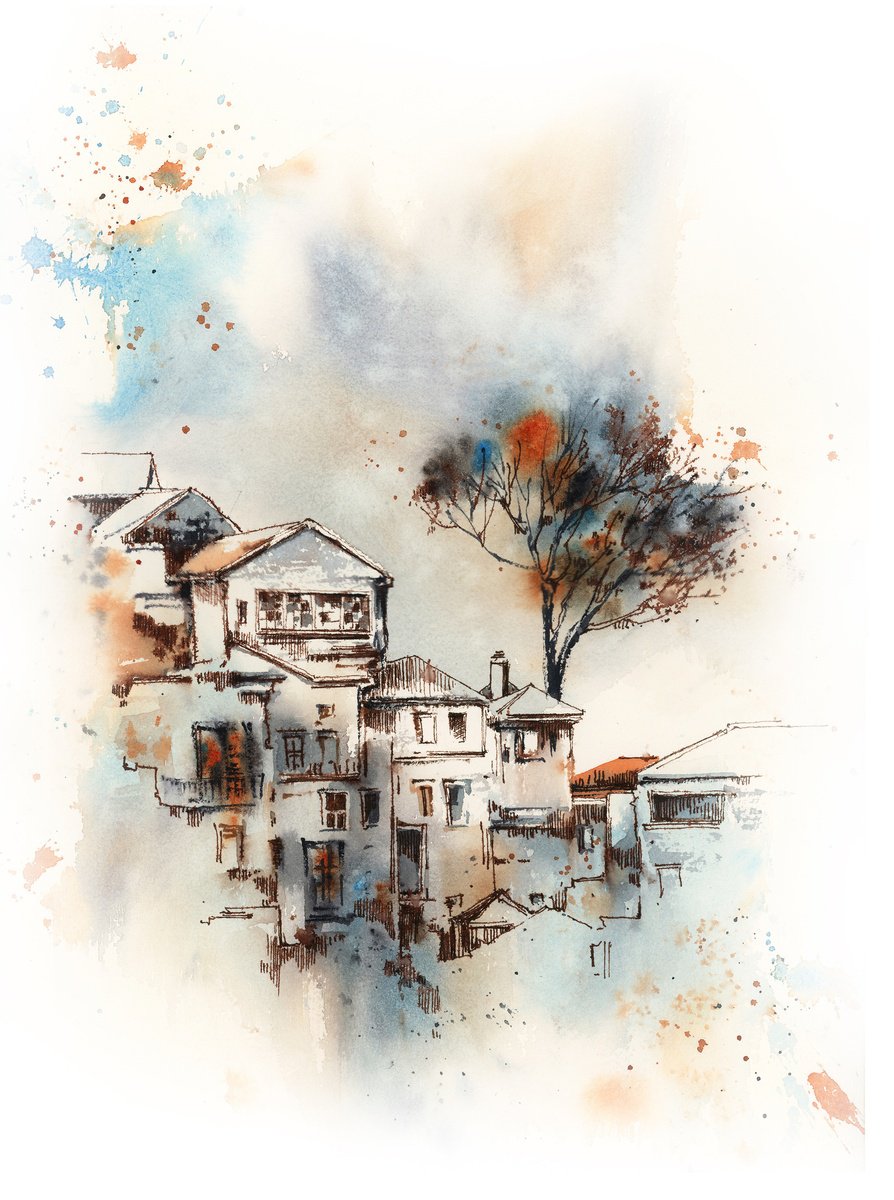 Cityscapes Watercolour By Sophie Rodionov, 12 X 16", Porto City, Original Artwork