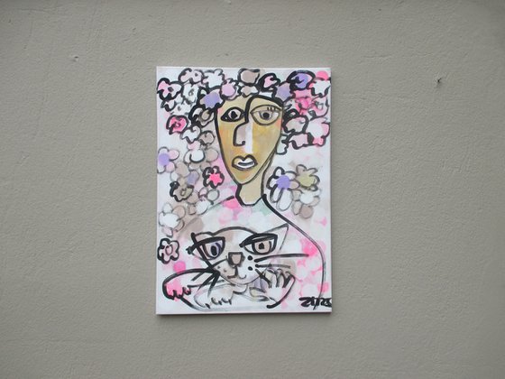 cat queen girl with cats portrait