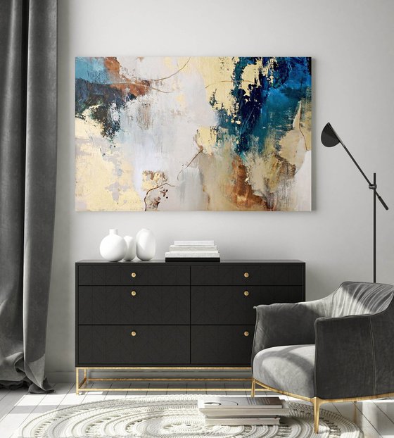 "Avalanche 2" Abstract blue gold acrylic art