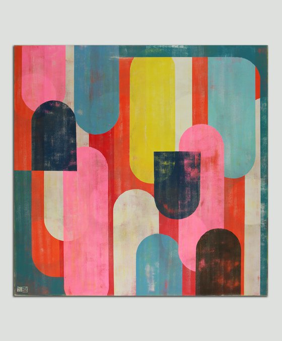 Pop Art Painting - Traffic Full Color Pink XL Square - Ronald Hunter - 06J