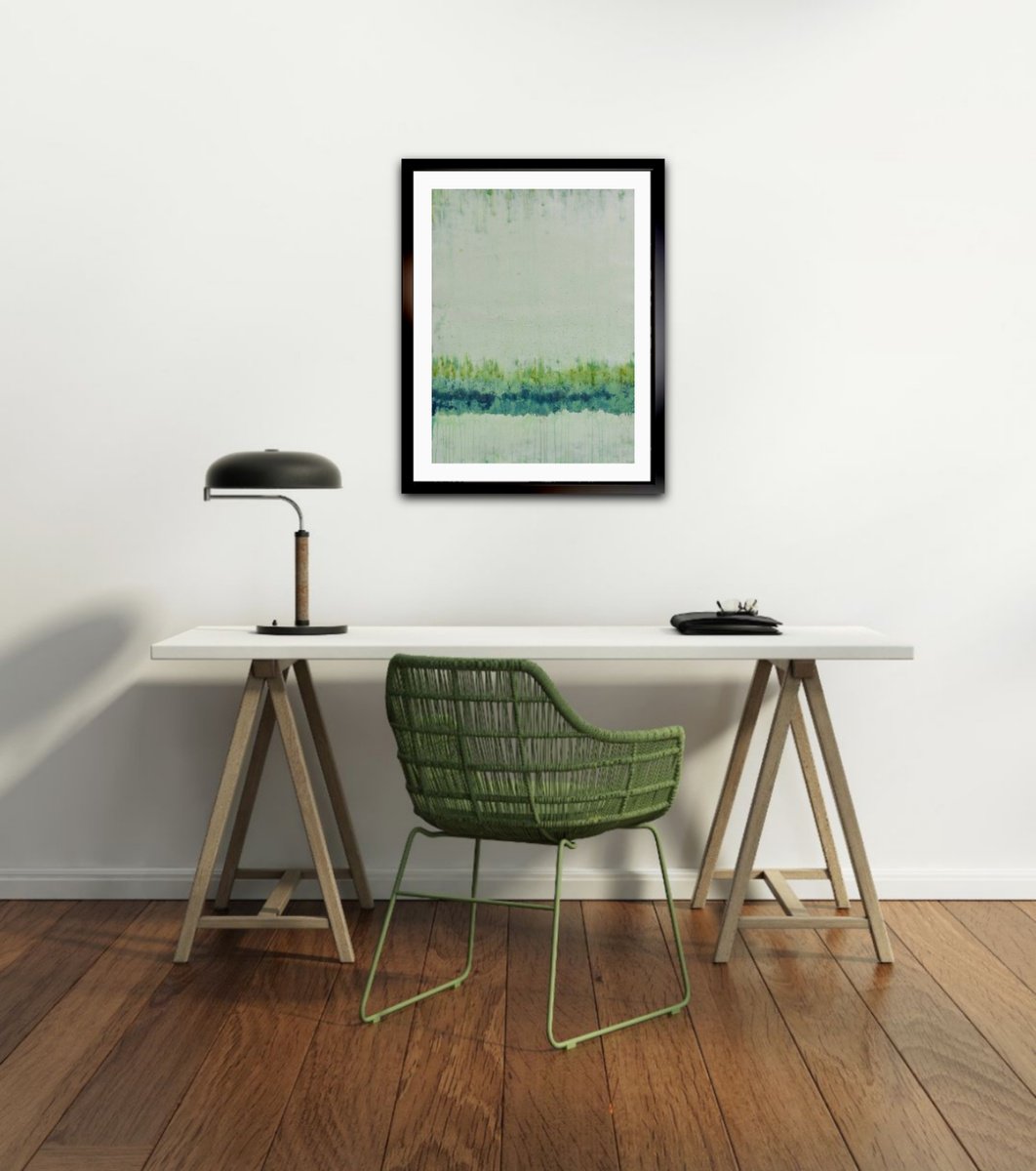 Misty Moss - Green minimalist abstract art on paper by Carney