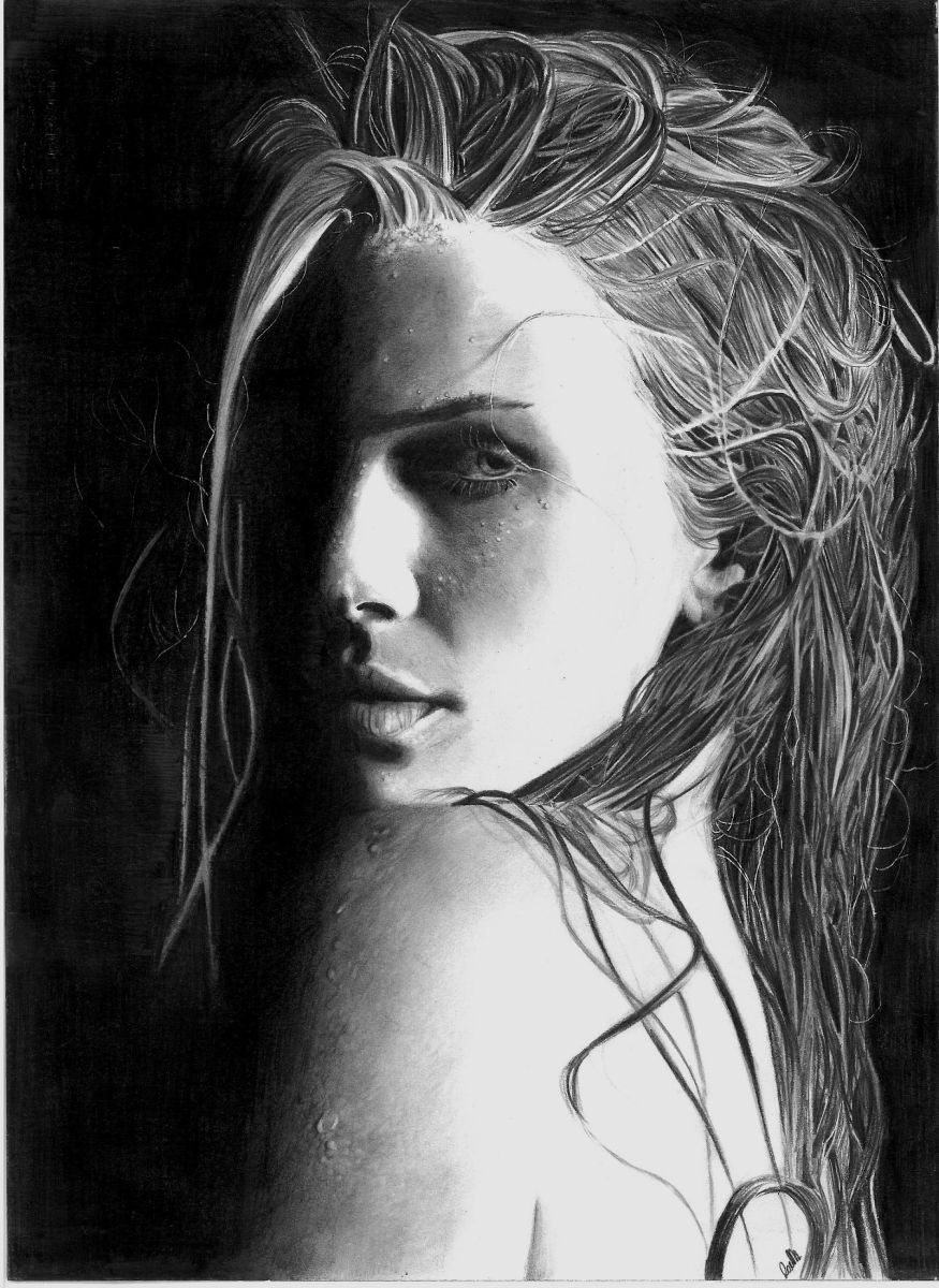 Photorealistic Portrait Pencil Drawing By Laura Muolo, 9 X 13", "Libera", Original Artwork