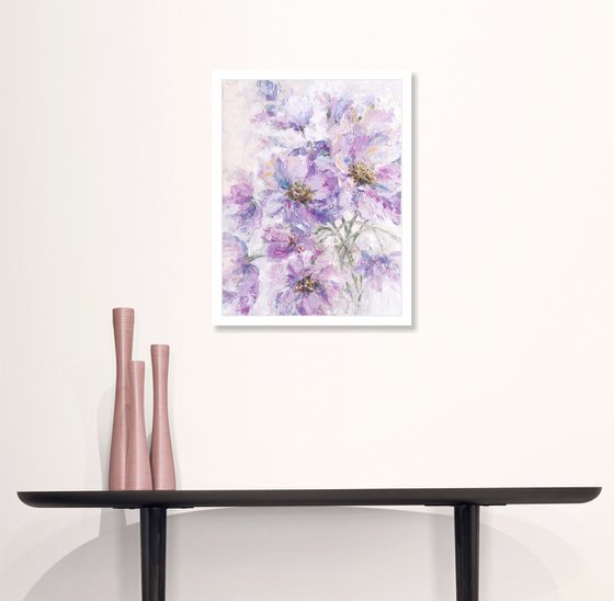 Flowers in pastel colors. Light lilac impressionist flowers