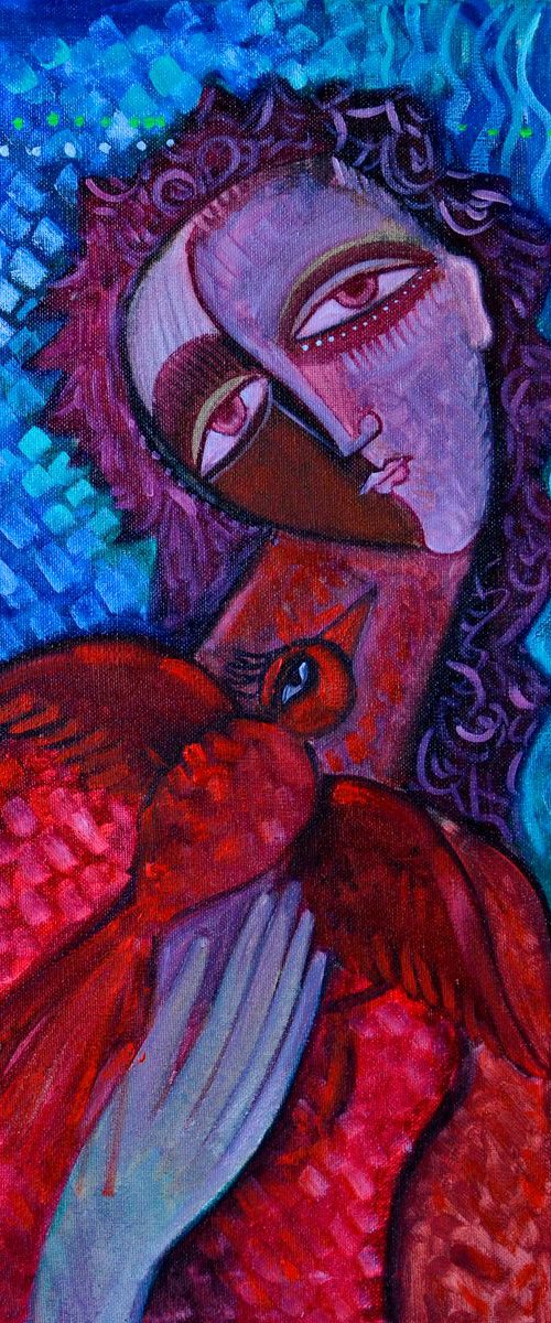 Girl with Red Bird by Van Hovak