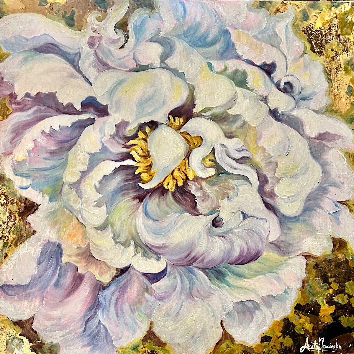 Embrace- Peony Flower Painting By Anita Nowinska, 20 X 20, Artwork For Sale On Artfinder